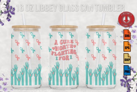 Breast Canc 16oz Libbey Glass Can Tumble Graphics