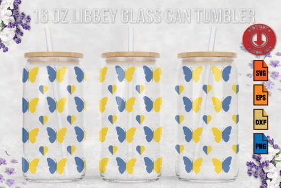 Butterfly Ukraine 16oz Libbey Glass Can Graphics & Print Templates