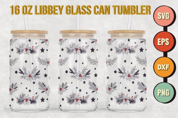 Christmas Flowers 16oz Libbey Glass Can Graphics & Print Templates
