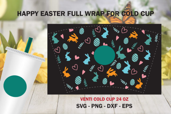 Easter Rabbit Full Wrap Cold Cup 24 Oz Graphics & Illustrations