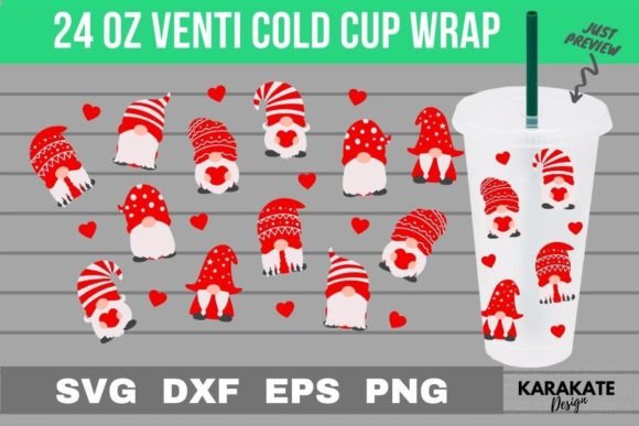 Mini Gnomes, 24 Oz Venti Cup Wrap SVG