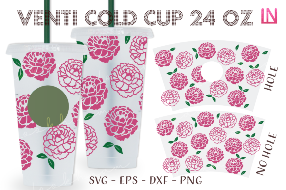 Peony Flower 24 Oz Venti Cup Wrap SVG